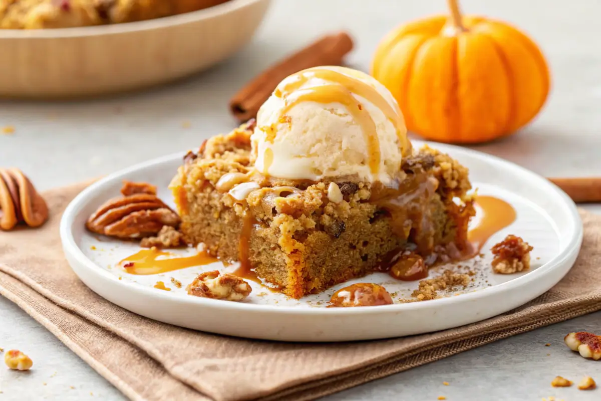 Freshly baked pumpkin dump cake recipe for fal