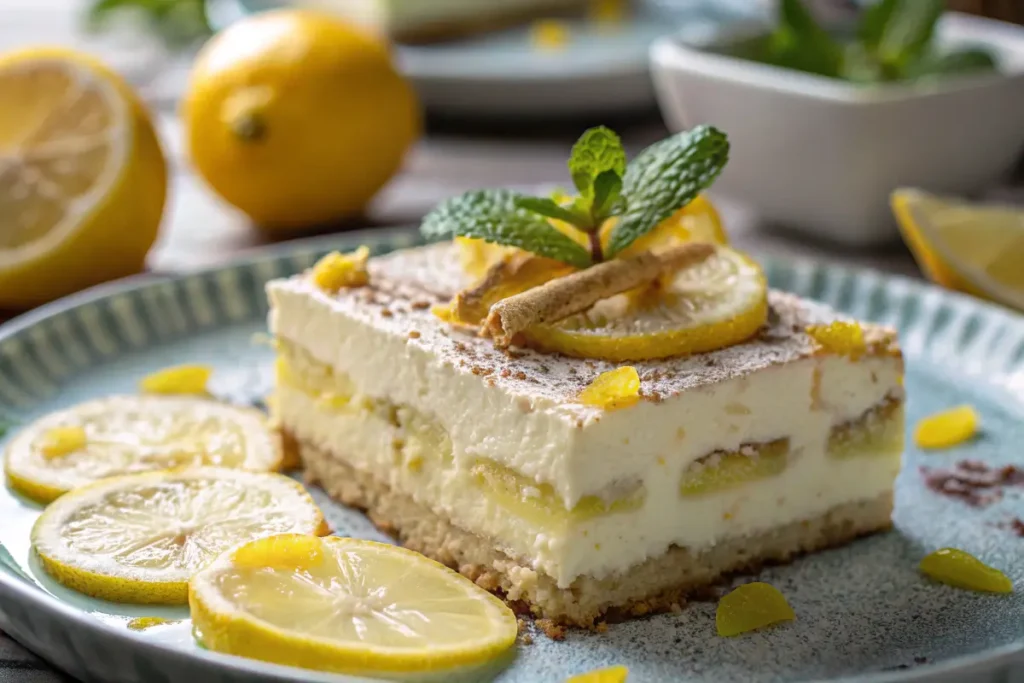  Mini limoncello tiramisu cups with lemon zest.